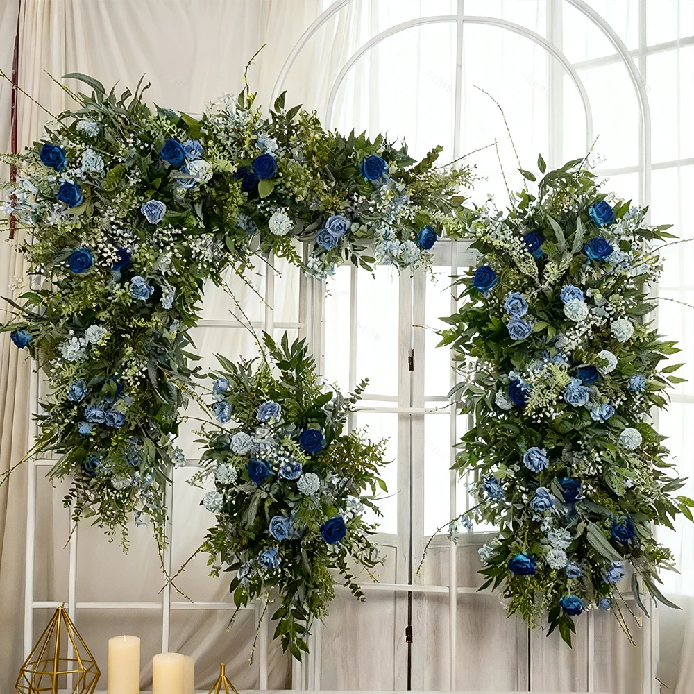 

Wholesale Wedding Artificial Flower Arch Arrangements With Frame Greenery Blue Roses Artificial Flower For Wedding Decoration