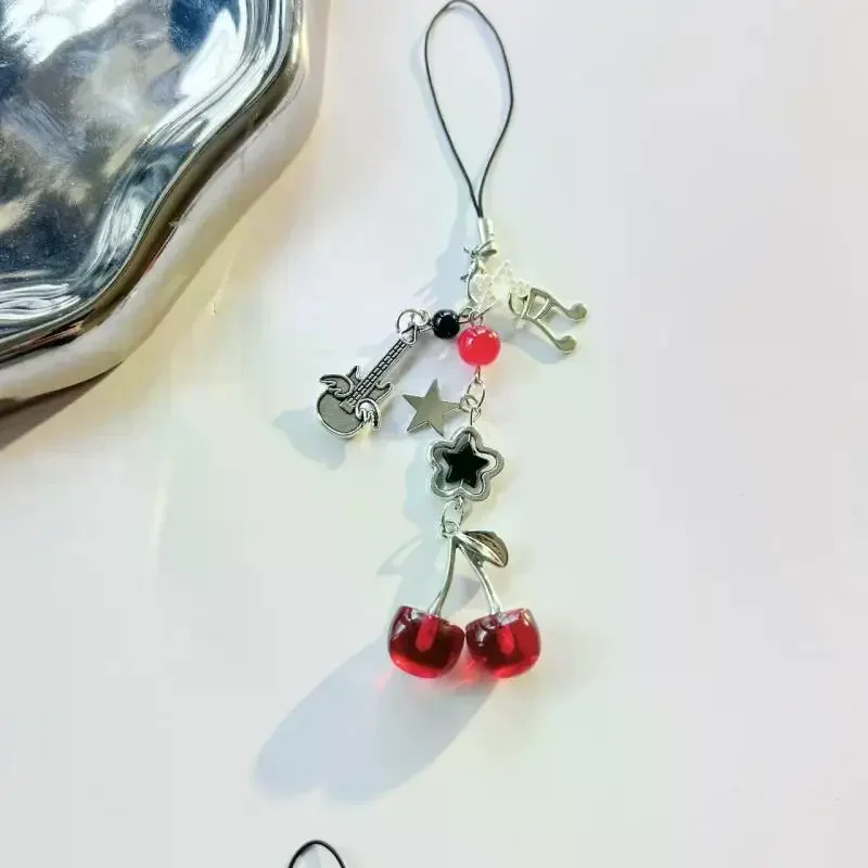 1 Piece Charms Red Cherry Bow Phone Chain Key Ring Y2K Bag Pendant Keychain Accessory Girlfriend Gift view 3
