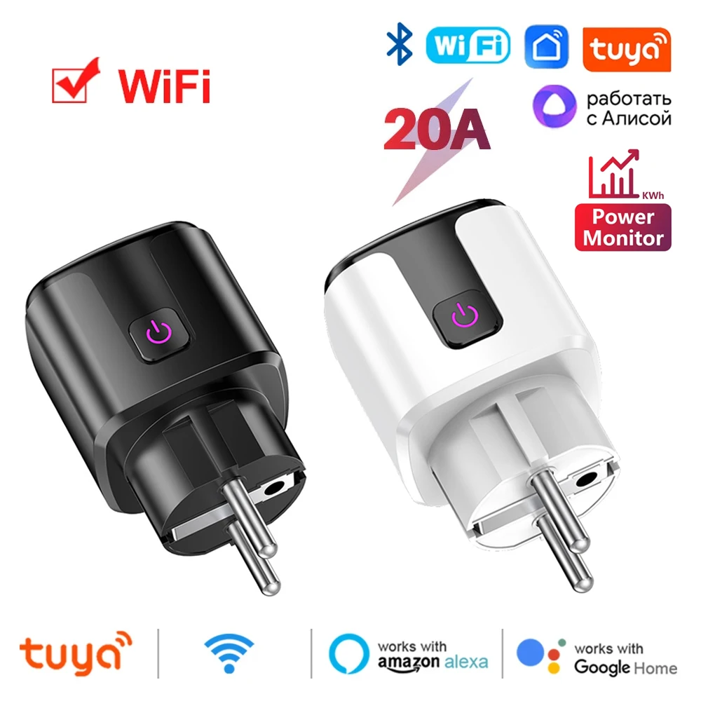 Tuya WiFi Smart Socket EU Plug 20A Home Outlet with Energy Monitoring APP Timing Voice Control Work with Alice Google Home Alexa