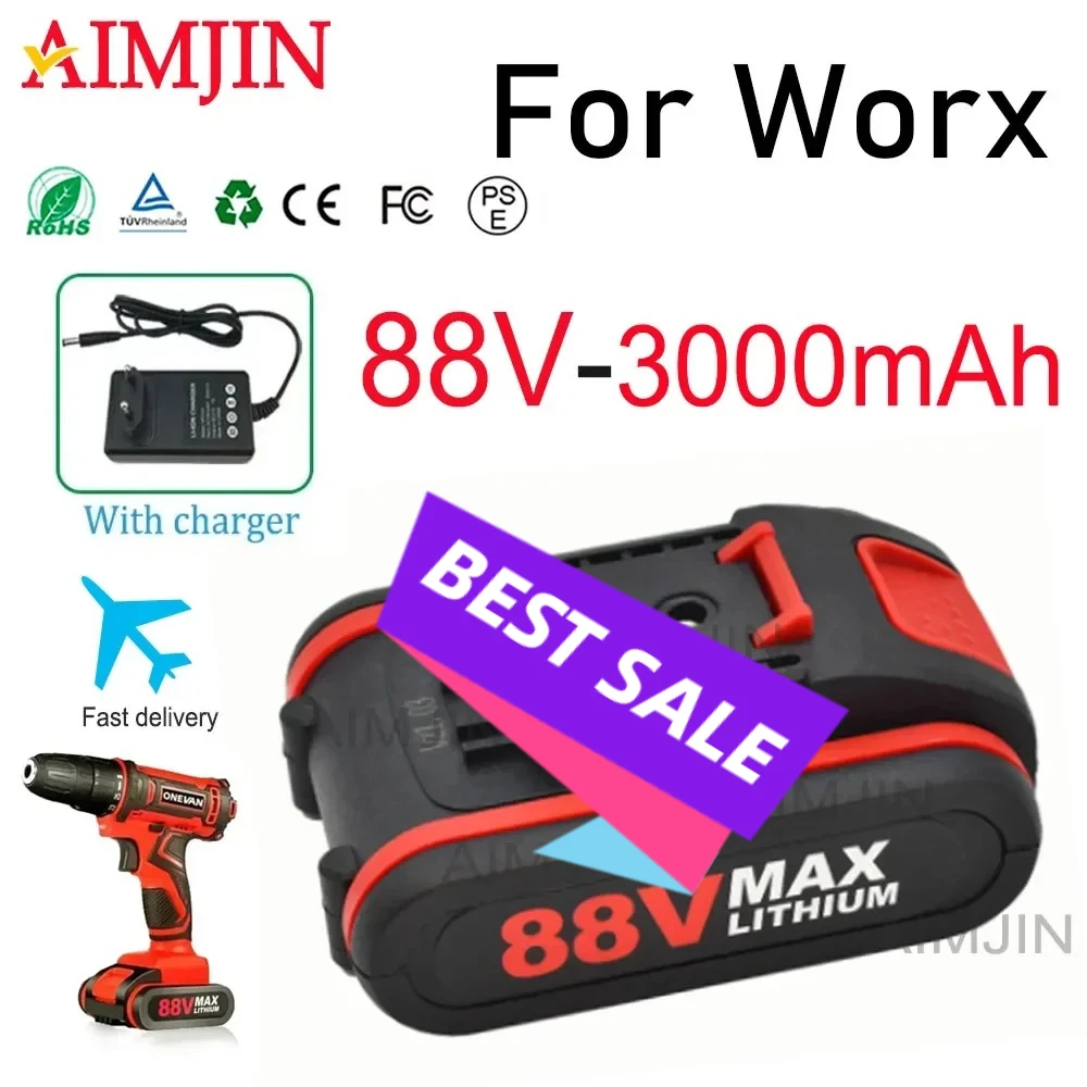 

for Worx 2026 Upgraded 88V 3000mAh Replacement Battery Electric Tools & Chainsaws with Charger