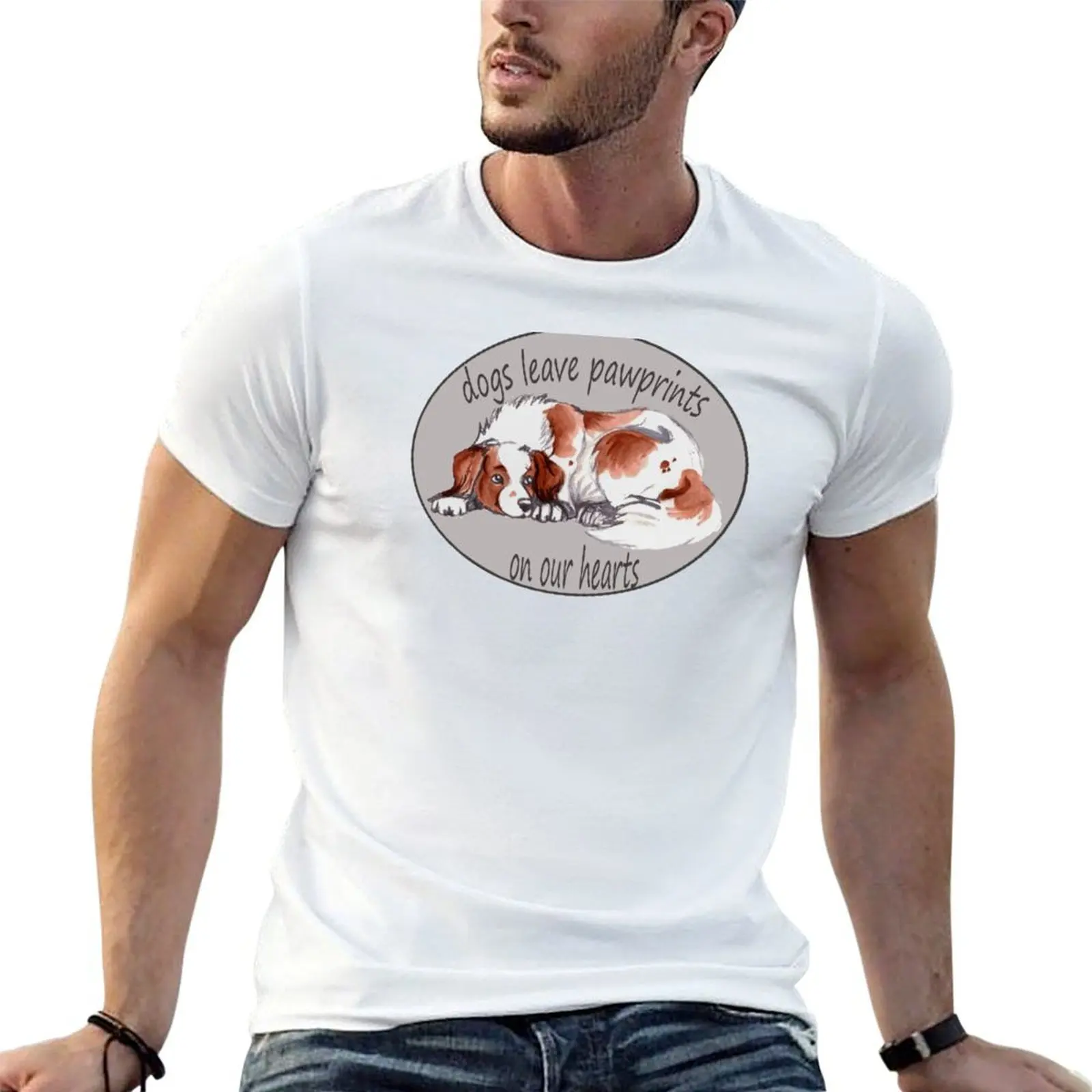 Dogs leave pawprints on our hearts T-Shirt cotton t shirt man t shirts for man graphic funny anime t shirts for man T-shirt
