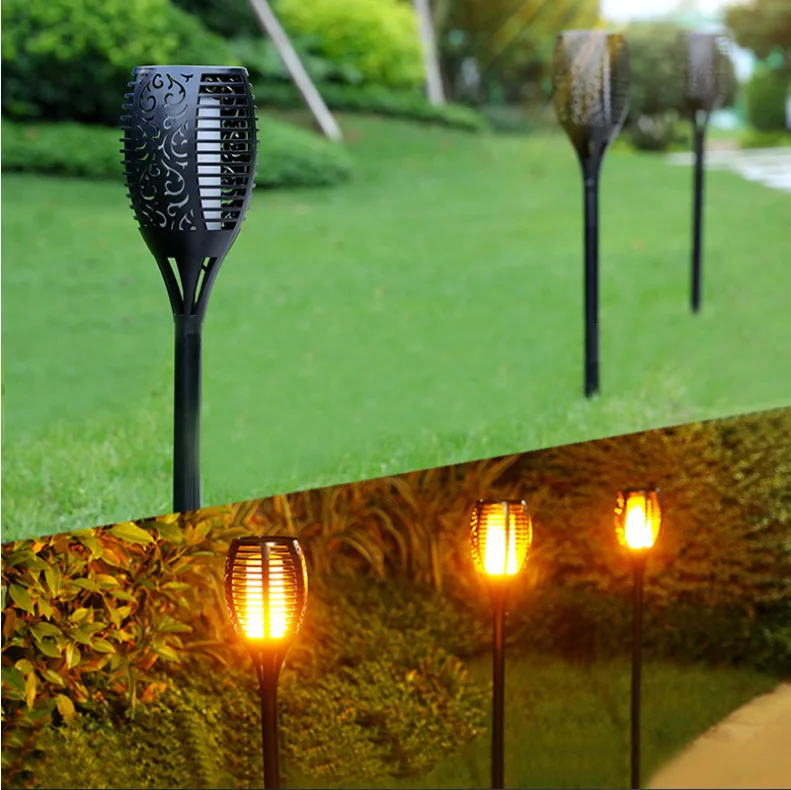 Torche Solaire à 12/33/96 LED Imperméable à Induction, Luminaire Décoratif d\'Extérieur, Idéal pour un Jardin, une Pelouse, une Cour ou un Camping