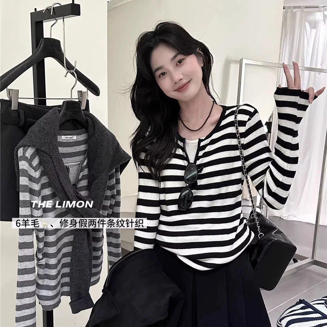 

Korean contrasting color one-shoulder short-sleeved T-shirt for women 2025 summer new irregular knitted top