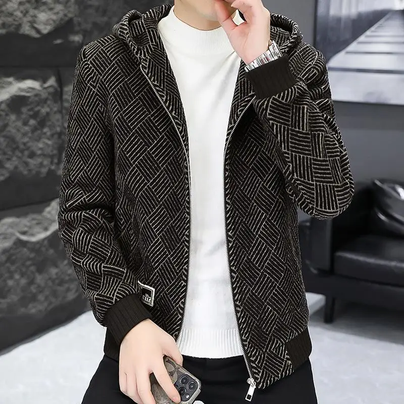 2023 Men's coat fashion autumn-winter woolen new casual handsome all-in-one jacket men's all-in-one top high-end Thick （Winter)