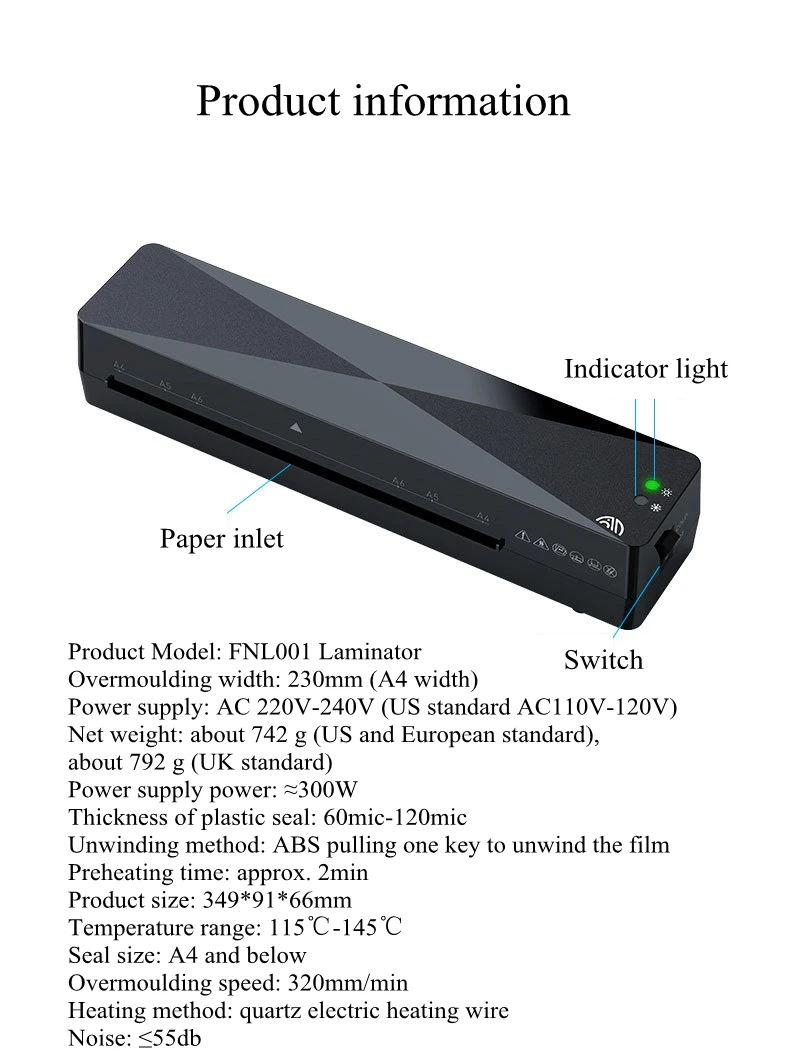 ขนาดเล็ก Mini Overmoulder A4 เครื่องซีลพลาสติก Cross Border Home Photo Laminator DIY Photo Overmoulder FNL001