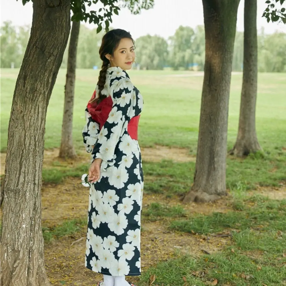 

Printed Floral Traditional Japanese Kimono Japanese Style Elegance Sakura Girl Kimono Dress New Asian