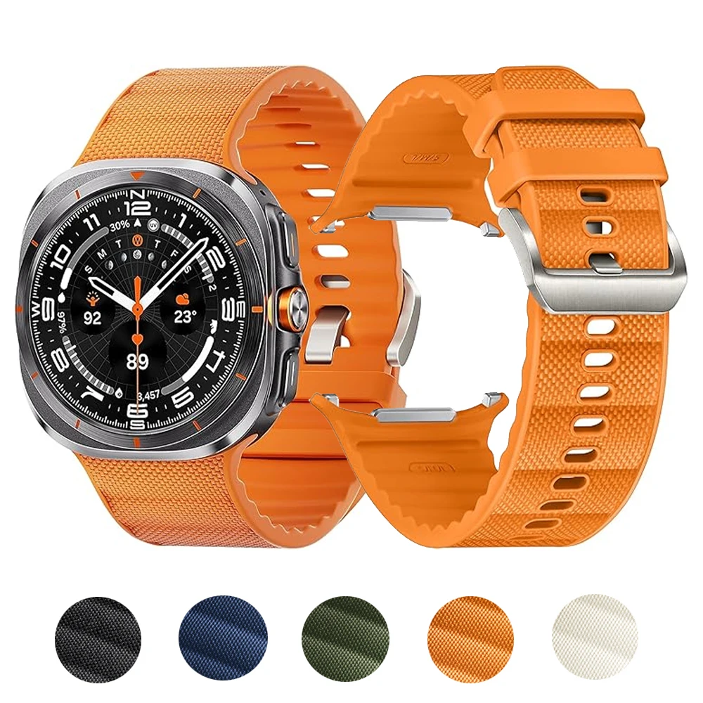 الفرقة الأصلية لساعة سامسونج جالاكسي الترا 47 ملم سيليكون وظيفي + نايلون سبورت كوريا سوار جالاكسي ساعة 7 أشرطة الترا