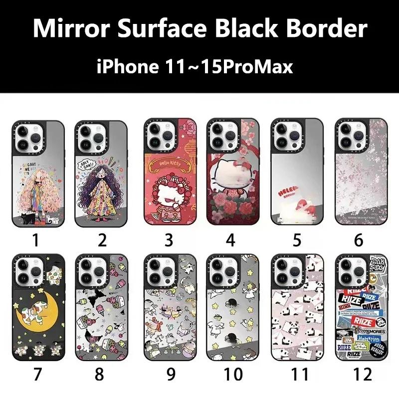 

Mirror Surface Black Border Imprinted Letters Phone Case Cover for iPhone 11 12 13 14 15 Pro Max Case for iPhone 15 Pro Max