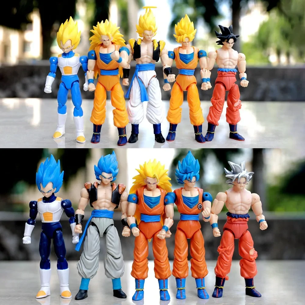 5 Pcs/Set Dragon Ball Action Figure Son Goku Vegeta Gogeta Super Saiyan Change Head Figurine 2 Style Ornament Gifts