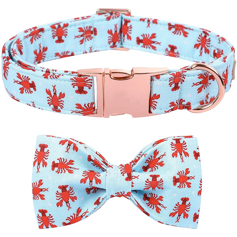 Personalized Unique Style Paws Summer Dog Collar with Bowtie Crayfish Dog Collar Blue Pet Dog Collar for Large Medium Small Dog