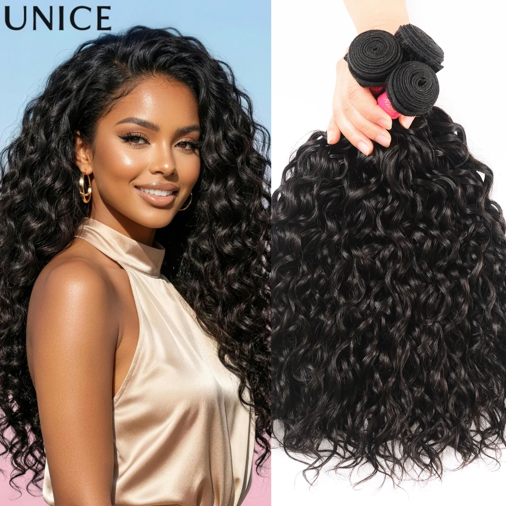 

Наборы волос UNice Water Wave, 3 шт./лот, натуральные черные, 100% человеческие волосы, 8-26 дюймов, 100 грамм в наборе, для наращивания.
