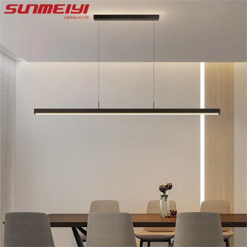 

Restaurant Table Lighting Kitchen Bar Lamp Iron Aluminum LED Three-Color Linear Lamp Modern Simple Chandelier