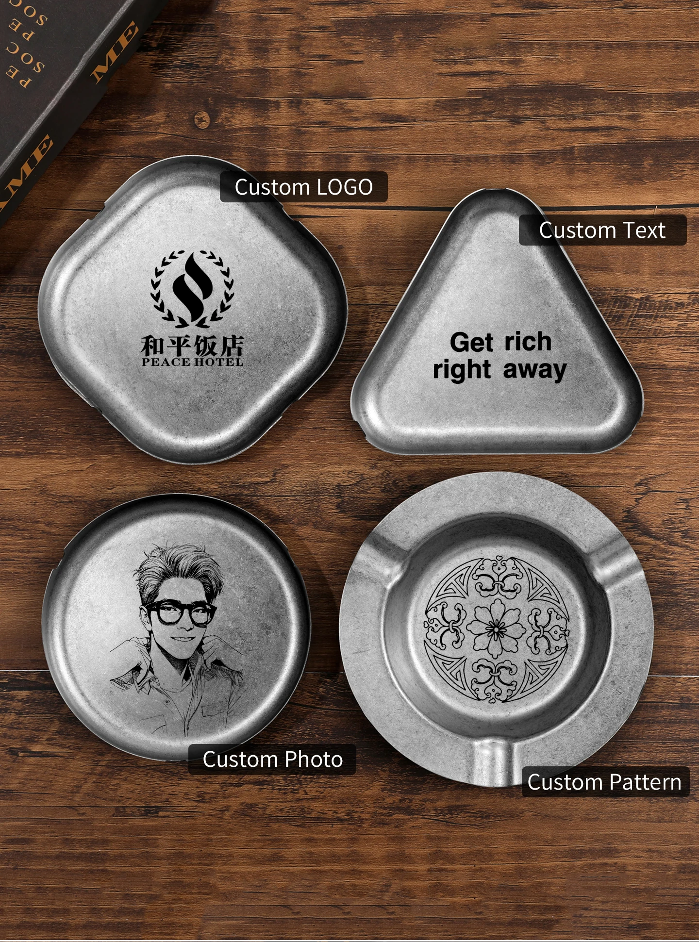 Vintage Aschenbecher aus 304 Edelstahl mit Lasergravur, DIY Personalisierbar mit Foto, Text oder Logo, Individuelles Souvenir-Geschenk – Detail 5