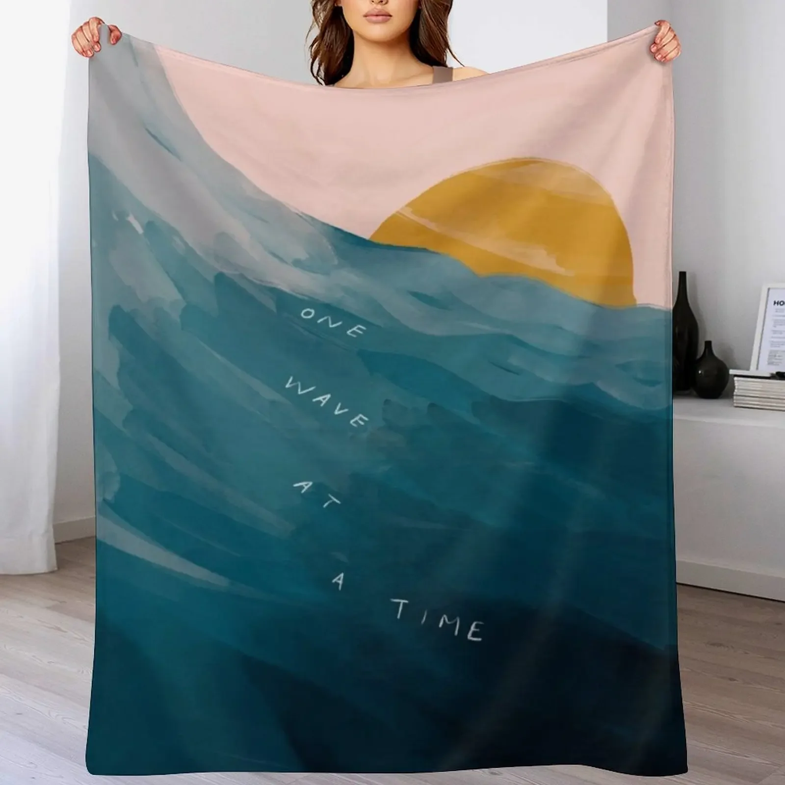 One Wave At A Time - Abstract Art - Inspirational Quote with Ocean, Sea Inspired - Morgan Harper Nichols Throw Blanket