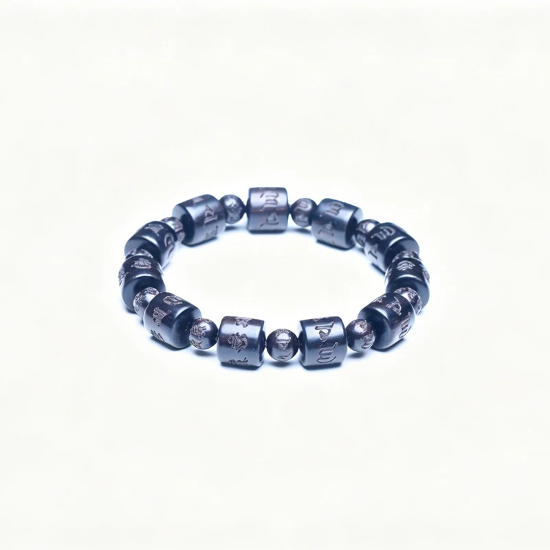 Natürliches Ebenholz Tibetisches Sechs-Wort-Mantra Tibetisches Buddhistisches Gebetsrad-Armband 12mmx12mm Universal – Detail 9
