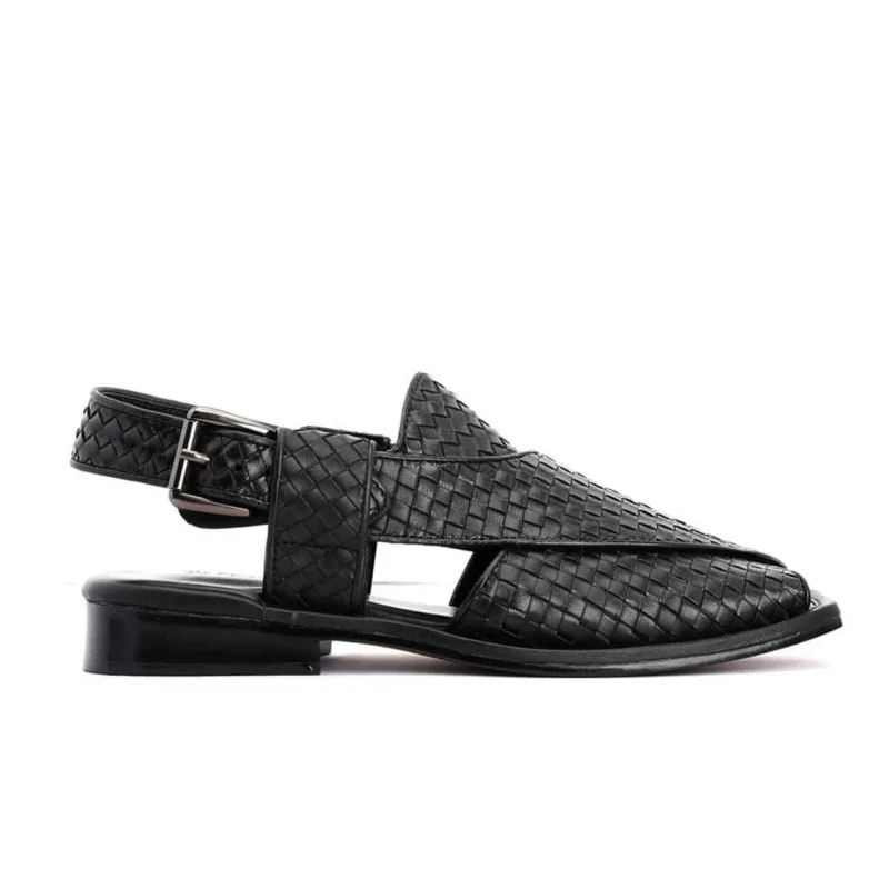 Black Sandals for Men Brown Woven Buckle Strap Men Shoes Leisure Vacation Beach Shoes