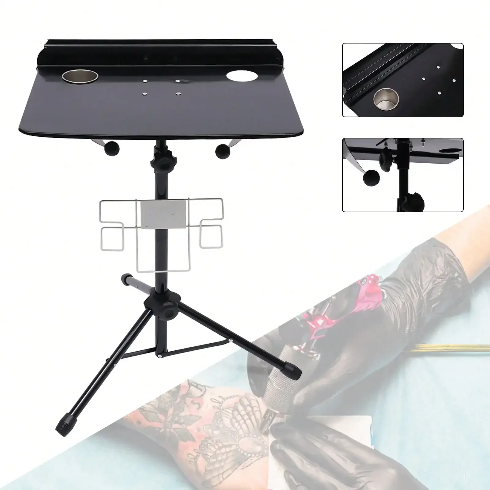 Tattoo Armrest Stand Portable Foldable Tattoo Work Station Mobile Display Stand Tray Desk Table Height 28-44inch Adjustable