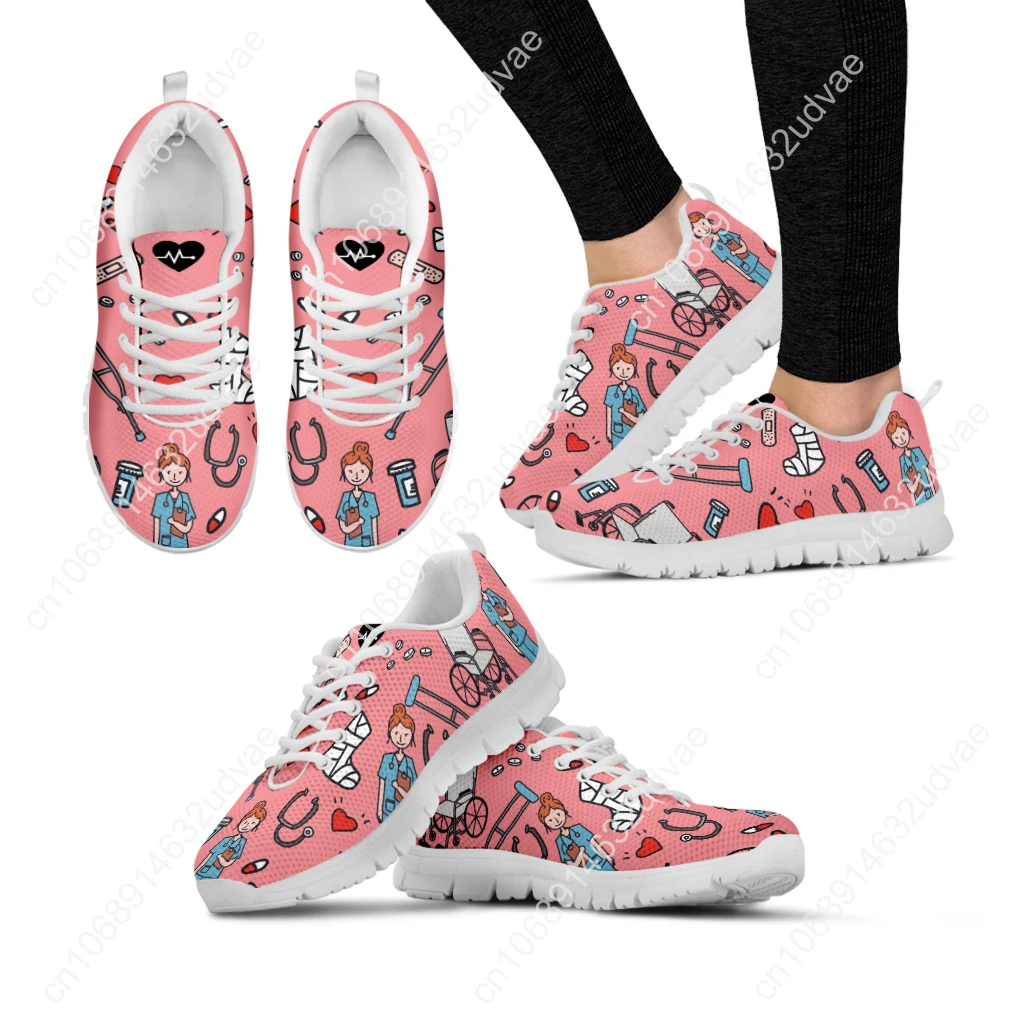 Zapatillas de deporte ortopédicas con cordones para mujer, zapatos planos con patrón de enfermera, Calzado cómodo de malla de aire, Primavera