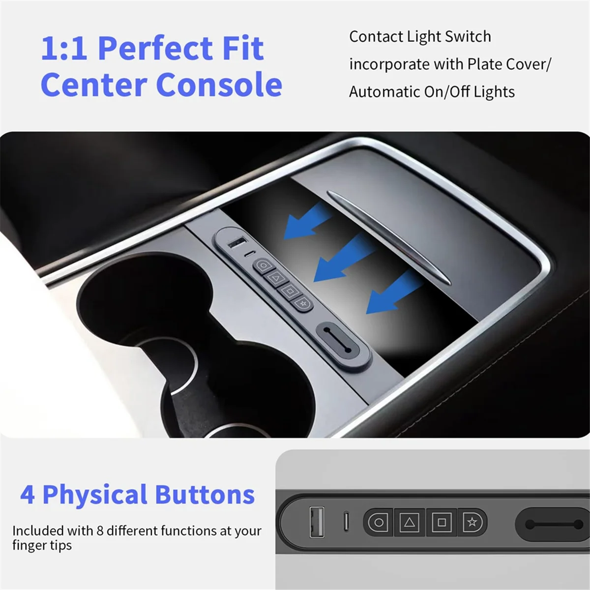 Smart Physical Buttons with USB Hub for Tesla Model Y/3 2021-2023 Center Console Controller Keys Docking