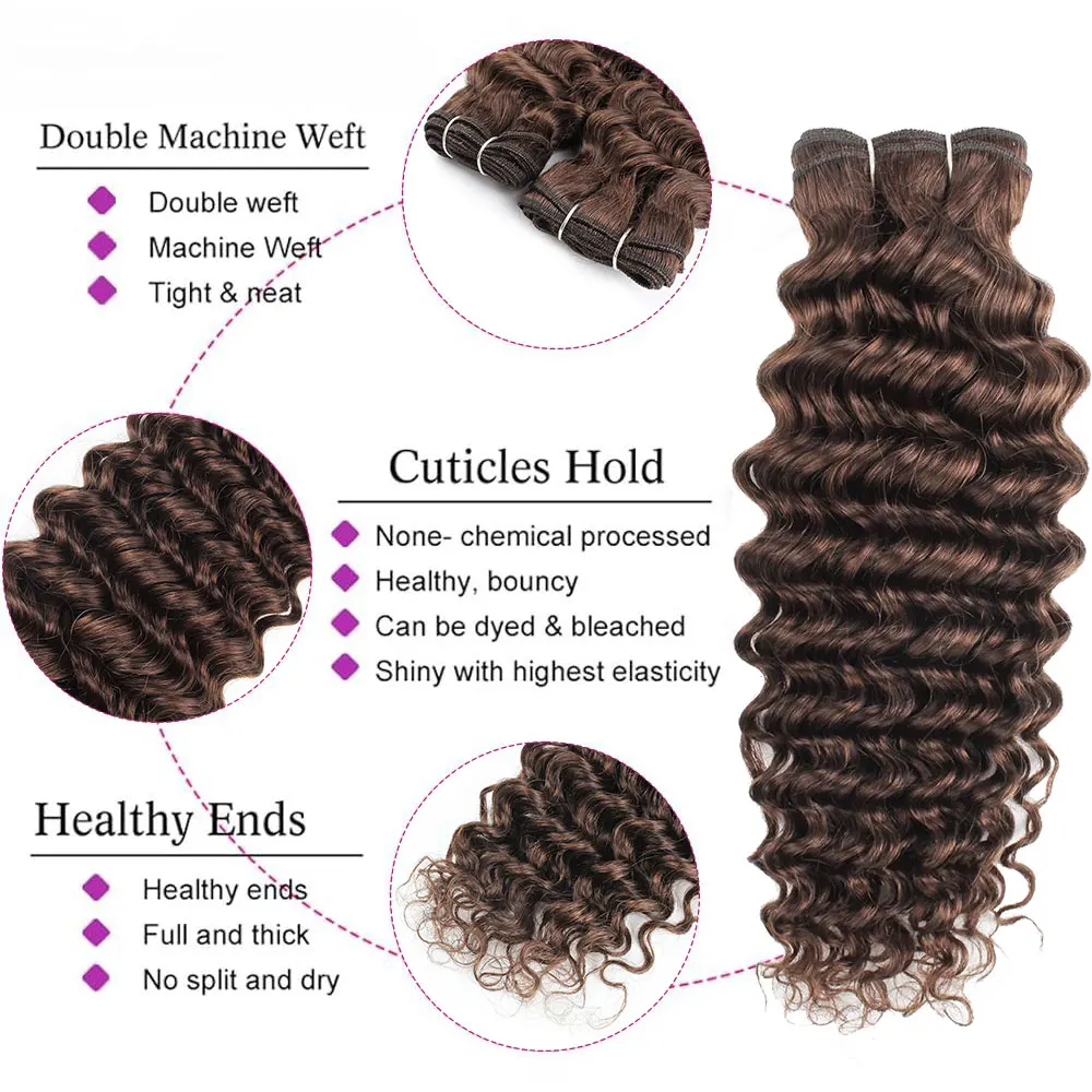 4# Deep Wave Bundles Human Hair Brazilian Weaving 26 Inch Virgin Hair Extensions Wet And Wavy 1/3/4 Pcs Curly Human Hair Bundles