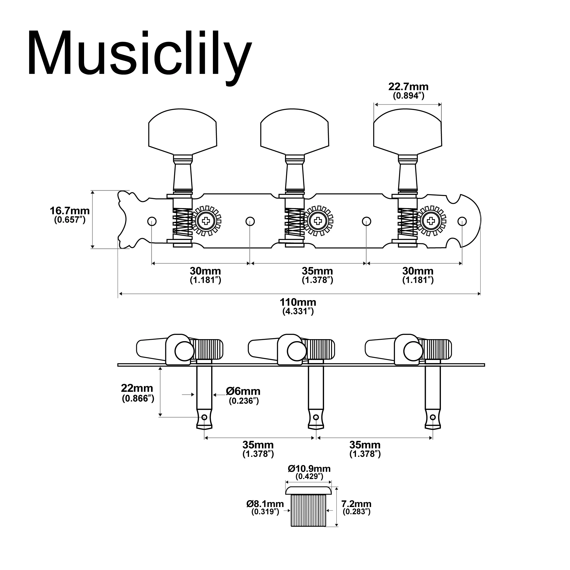 Musiclily Pro Acoustic Guitar Tuners Machine Heads Tuning Keys Pegs Set, Nickel
