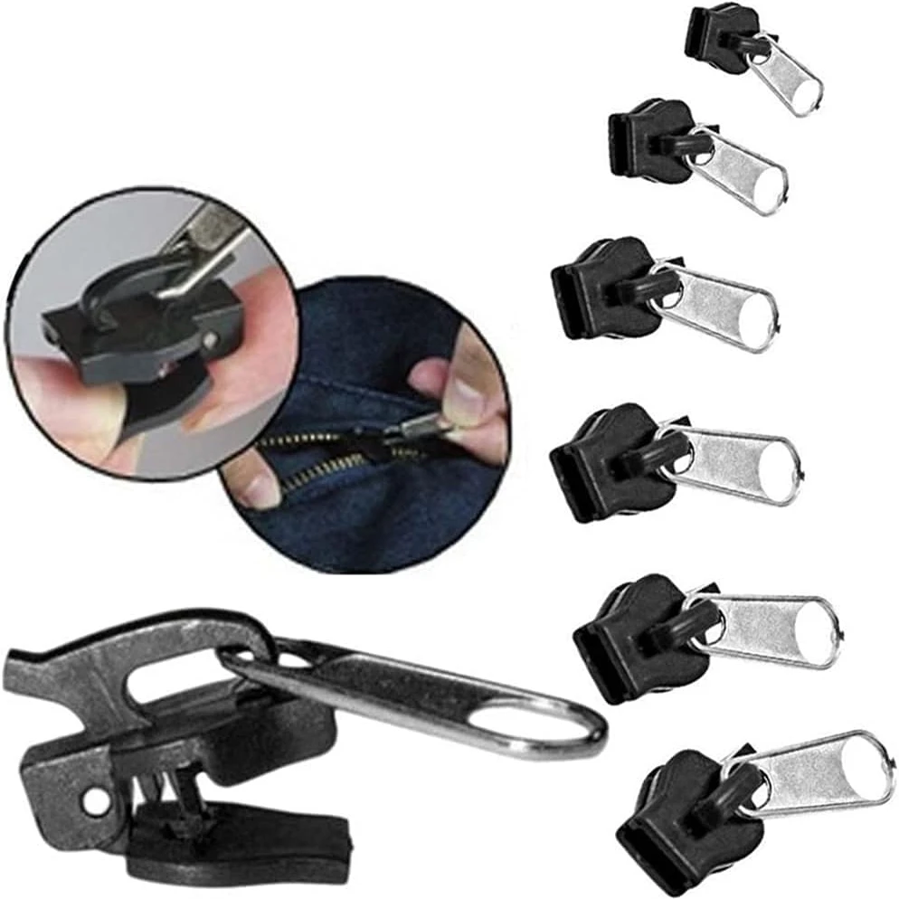 6Pcs Black Universal Instant Fix Zipper Repair Kit Replacement Zip Slider Teeth Zippers