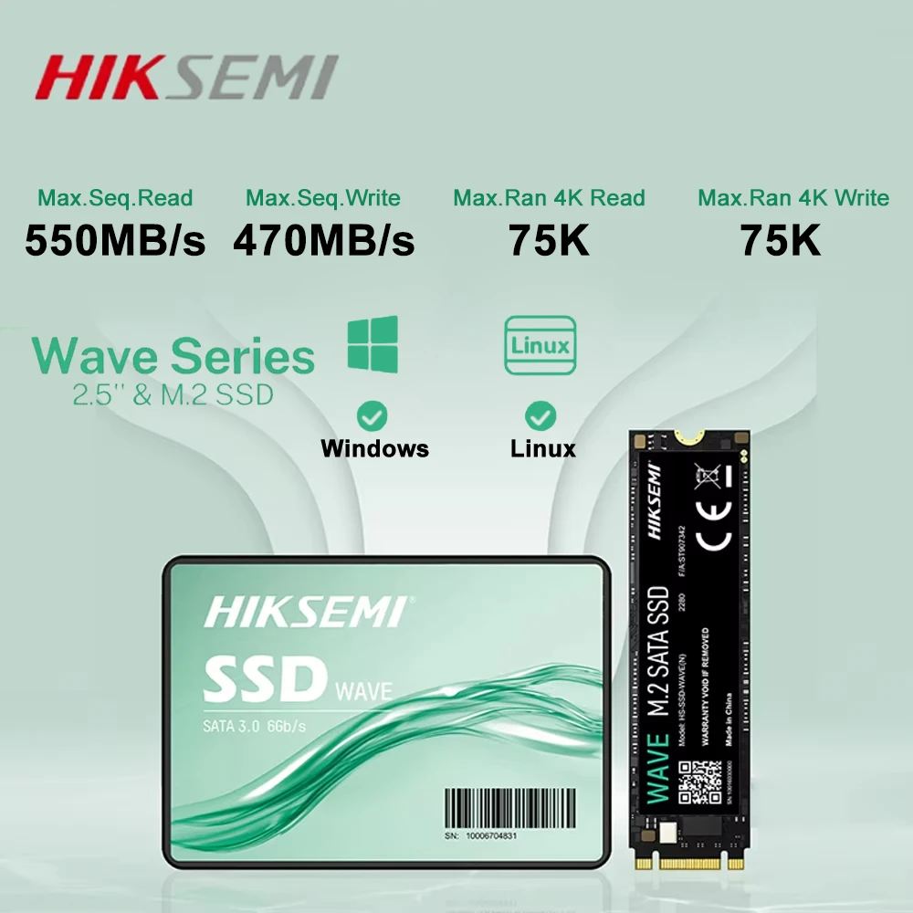 HIKSEMI WAVE(S) SATAIII SSD 하드 디스크 드라이브, 노트북 데스크탑용 내부 솔리드 스테이트 드라이브, 256GB, 512GB, 1024GB, 2.5 인치