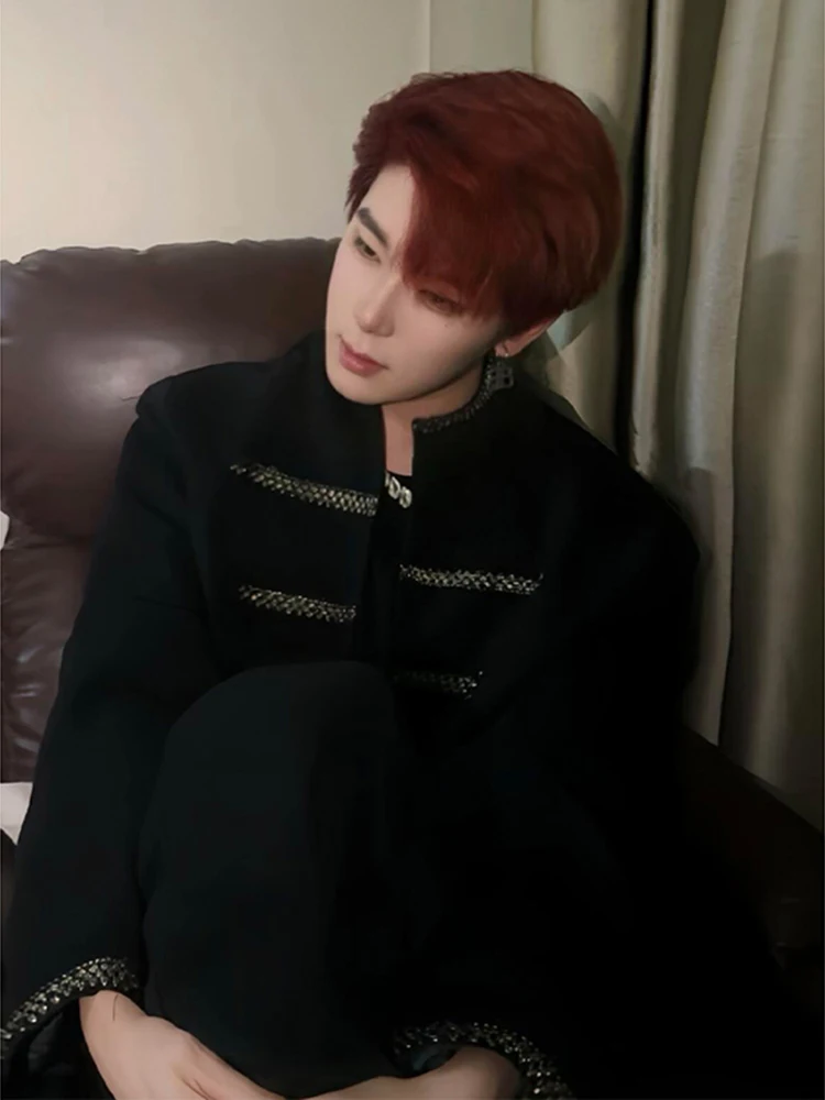 

Костюм с подкладкой на плечо Jaet, мужской весенне-осенний костюм с воротником-стойкой, американский костюм из полиэстера и нейлона Cosite Fiber Jaet