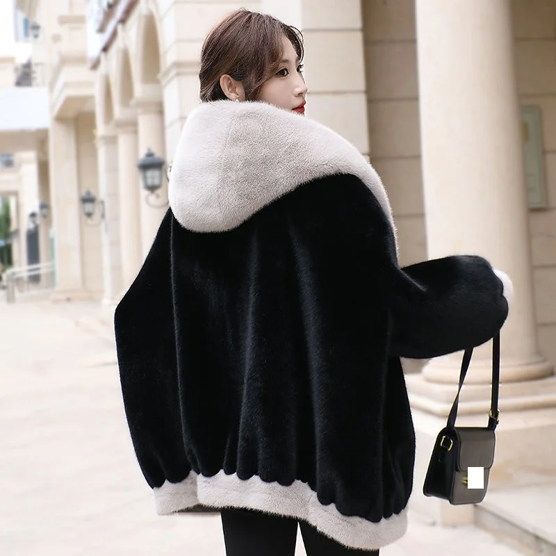 2023 Winter New Mink Fur Coat imitation Gold Mink Fur Integrated Women Mid length Mesh Red Fur Thickened Versatile Western Style