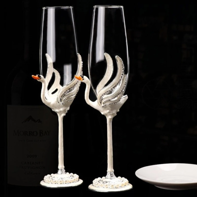 

Enamel swan tall champagne glasses ins sparkling wine cocktail glasses home wedding pair glasses