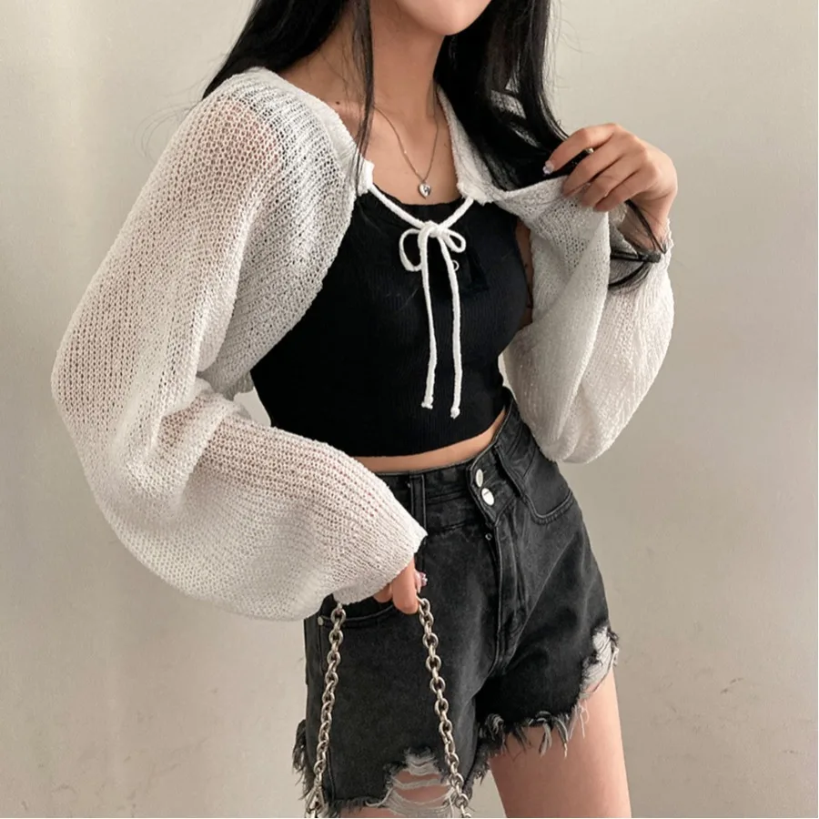 

Лето 2022, новый корейский вязаный длинный свек из японского ледяного шелка с поясом и узлом, открытый кардиган, свитер