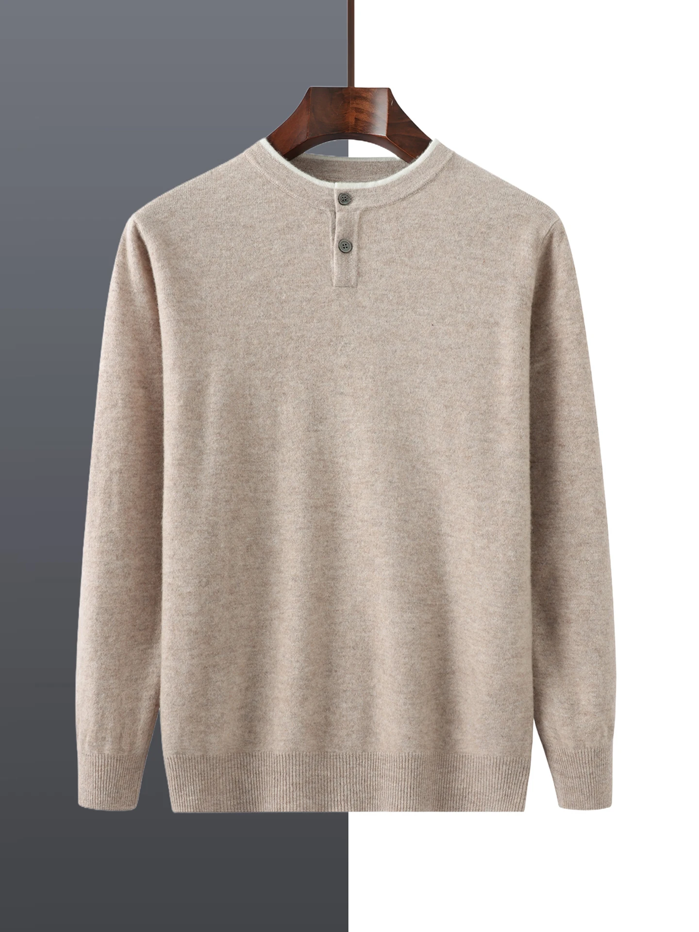 

100% Merino Wool Men's Pullover Round Neck Autumn Winter Thick Casual Fashion Cashmere Knitted Sweater