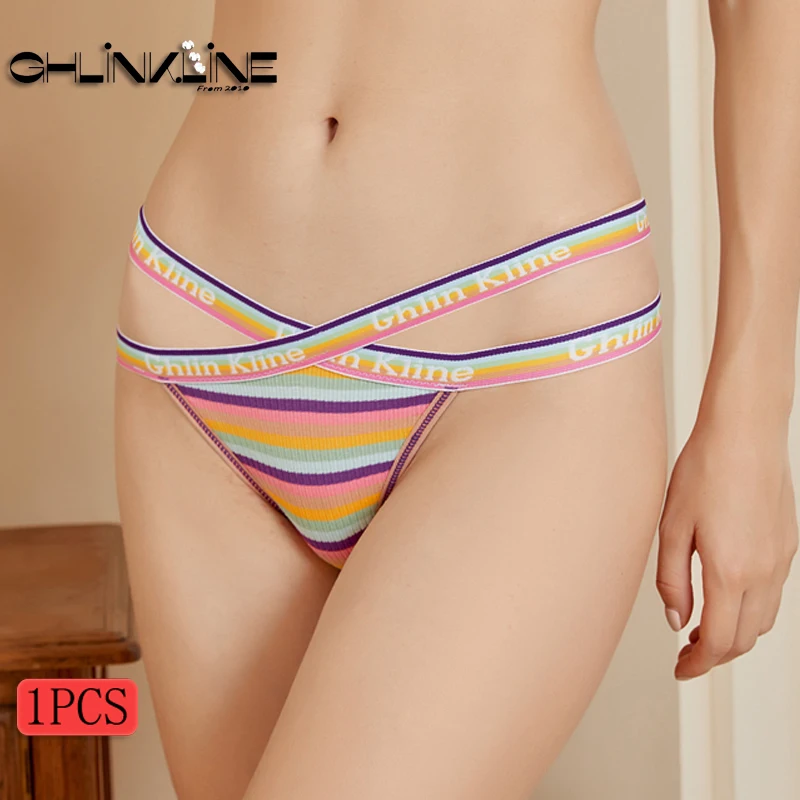 

Women Sexy Striped Low Waist Thongs Panties Female Cotton G-String Underwear Ladies Panties M-XXL Breathable Panty