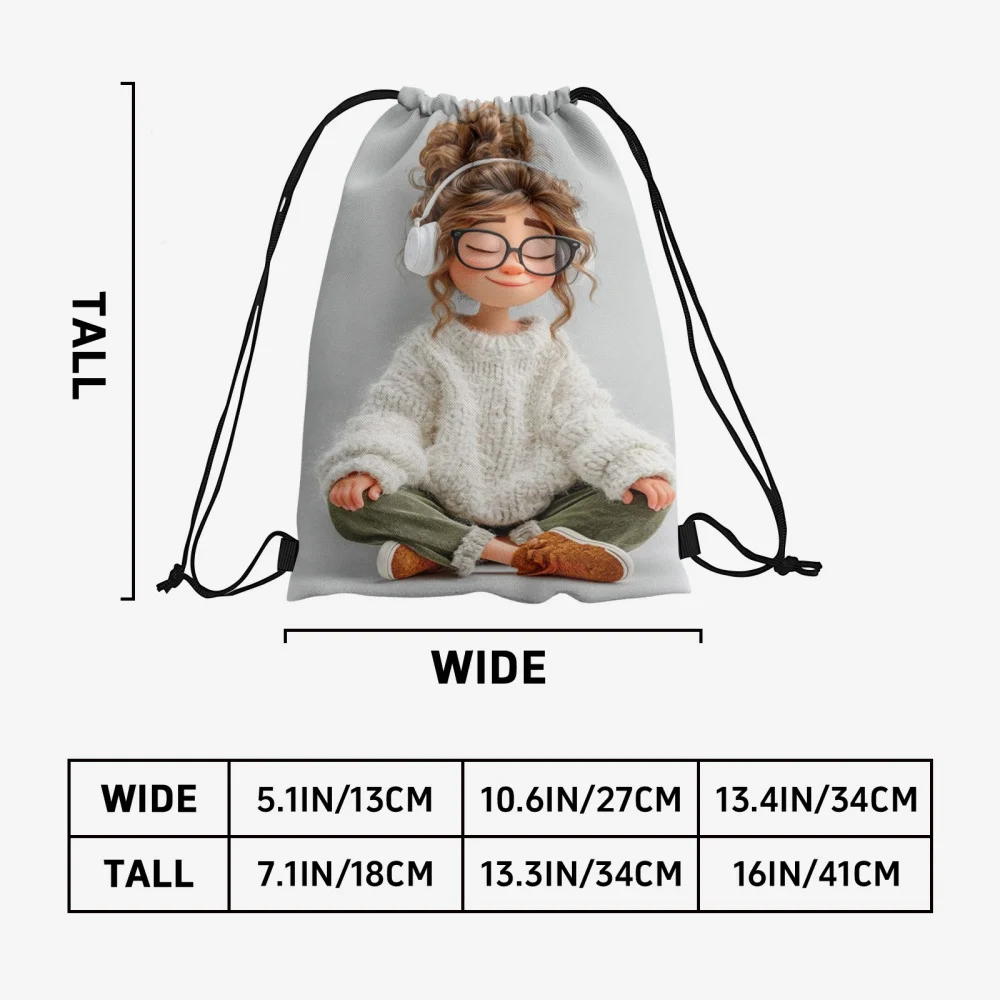 1pc Cute Girl Print Drawstring Backpack Custom Name Lightweight Bag for Women Girls Travel Gym Yoga Camping
