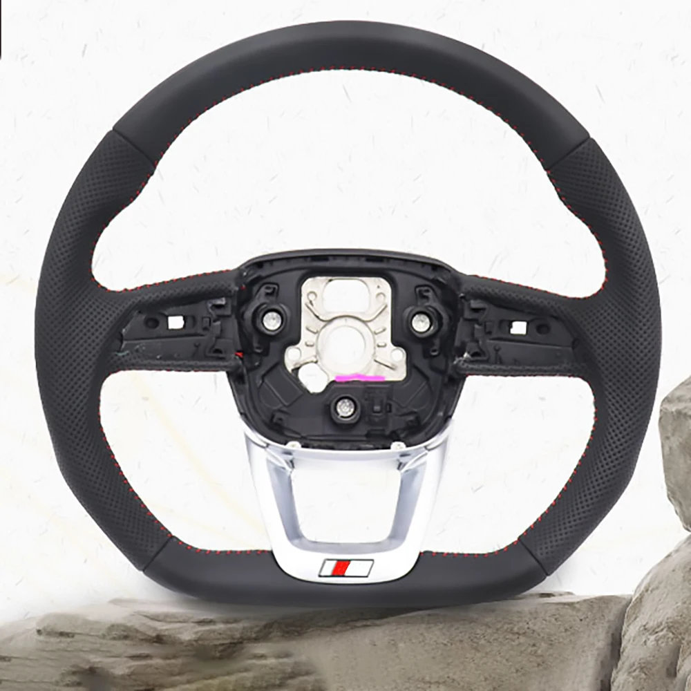 

Audi Q3 Q5 Q7 RS Q8 Flat Bottom Leather Alcantara Carbon Fiber Perforated Leather D-Shape Style Steering Wheel