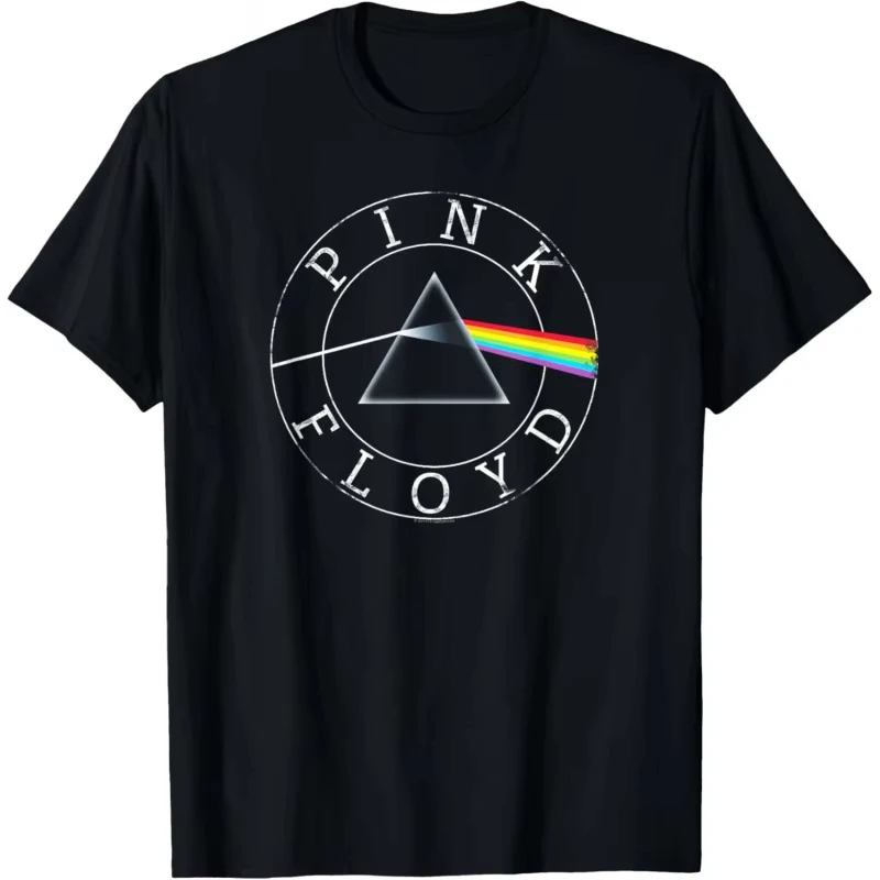 

Футболка Pink Floyd Rock Band Prism Circle Logo из чистого хлопка, базовая свободная посадка, повседневный топ с короткими рукавами и круглым вырезом с принтом для молодежи