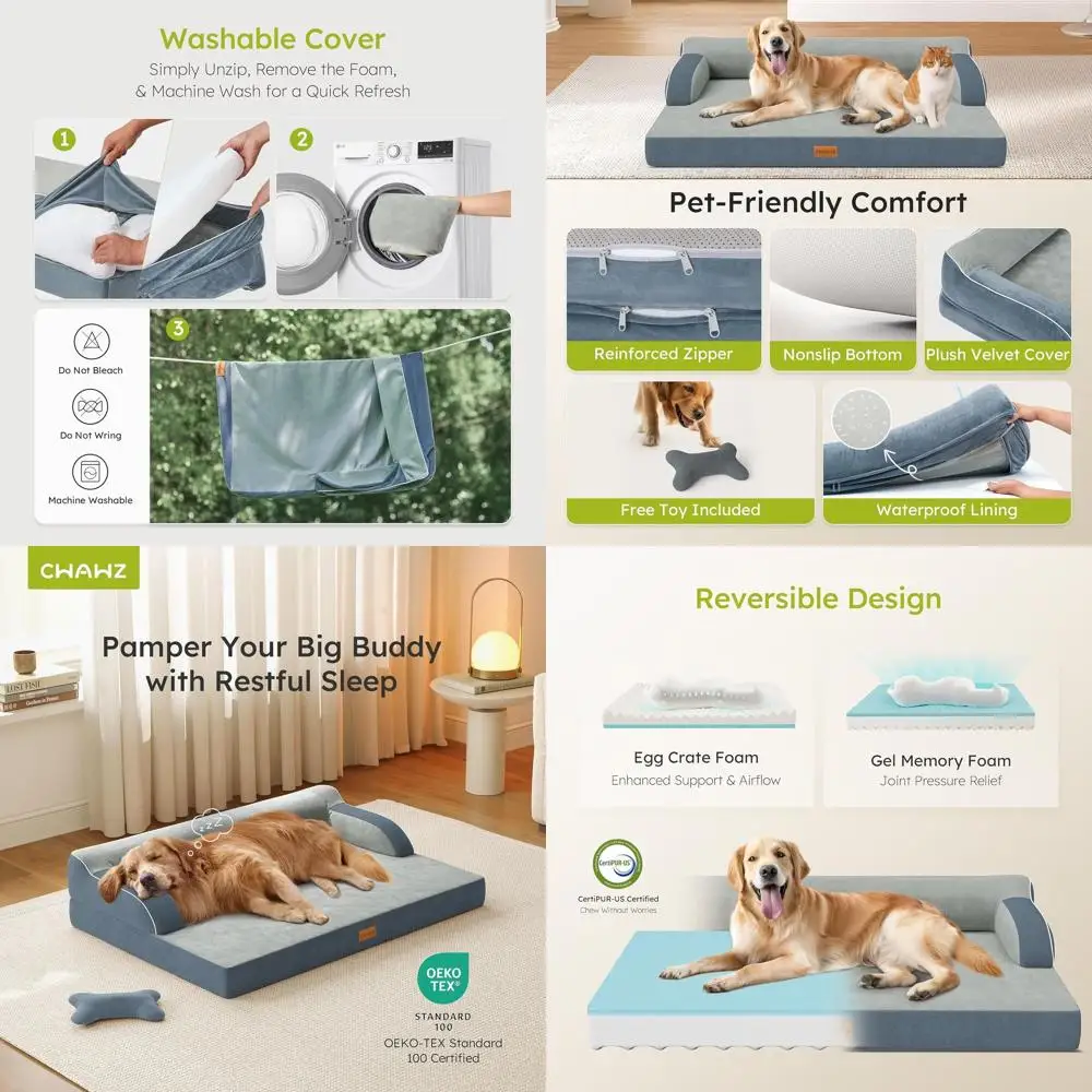 

Extra Large Orthopedic Dog Bed with Memory Foam, Dual-Sided Cooling, Washable Cover, Waterproof and Nonslip Base, Dark Grey