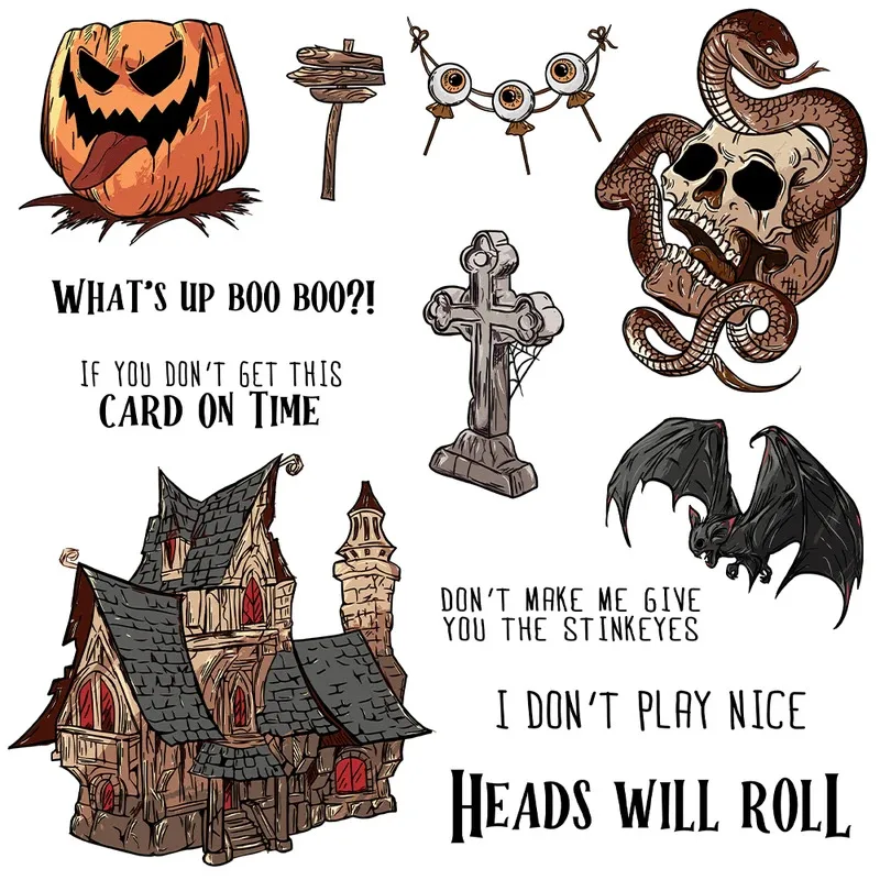 

Halloween Skull Pumpkin Castle Metal Cutting Dies Clear Stamp DIY Scrapbooking Dies Silicone Stamps For Cards Albums