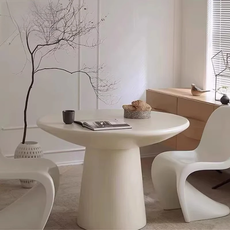 

Plastic cream mushroom-shaped modern round dining table set, suitable for family dining room furniture