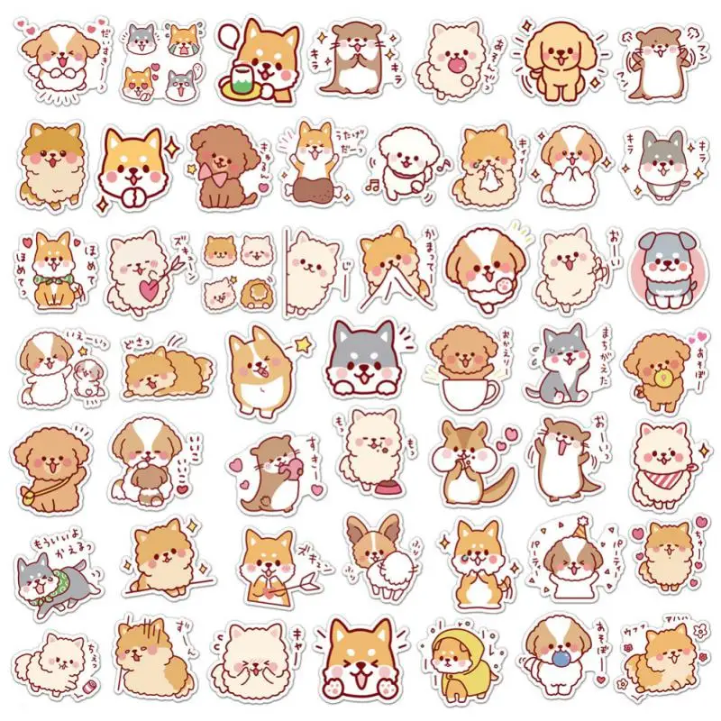 Pegatinas impermeables de PVC de perro esponjoso Kawaii, pegatinas bonitas para álbum de recortes, diario, papelería, decoración de regalo, 50 unidades por juego