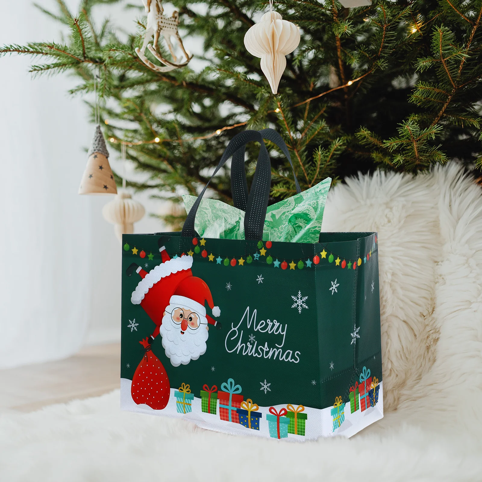 

12Pcs Christmas Party Bags Festive Non-Woven Gift Totes for Candies Snacks and Presents Reusable Holiday Supply Organizer