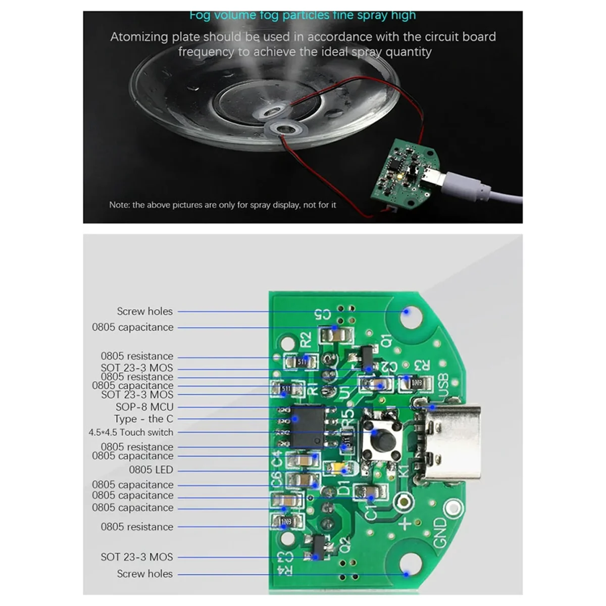 Circuit imprimé de pulvérisation d'atomisation pour touristes, technologie d'atomisation, humidificateur USB, équipement expérimental, ultrasons, conduite