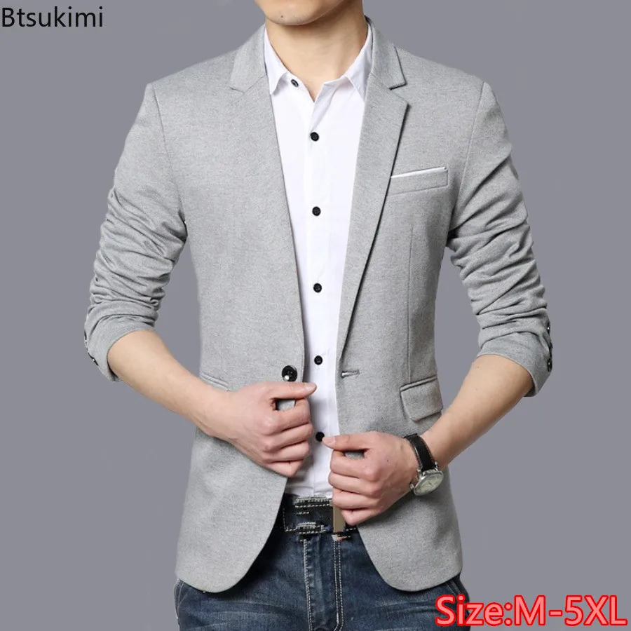 

2025 Men Clothing Fashion Classic Suit Jacket Solid Color Slim Single Button Business Casual Blazers for Men All-match Suit Tops