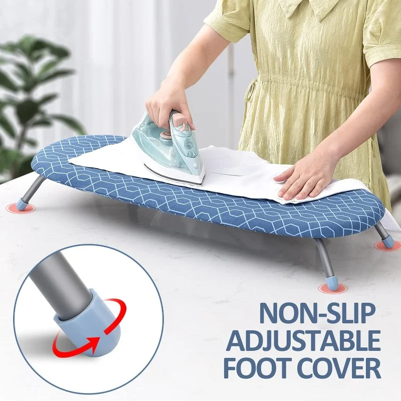 Foldable Ironing Board with 2 Heat Resistant Covers, Portable Folding Mini Non-Slip Feet for Home, Laundry Rooms, Dorms