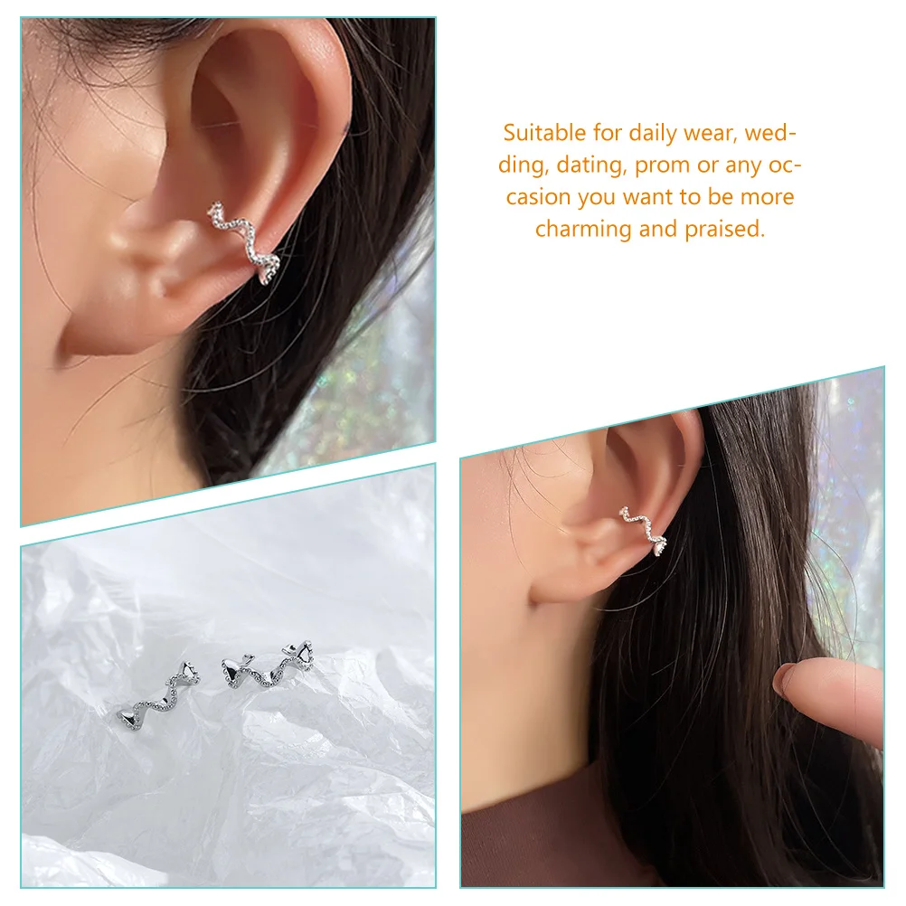 

Non Piercing Wave Ear Clips Double Helix Cuff Earrings Stylish Copper Unique Shape Elegant Daily Wear Wedding Prom Gifts