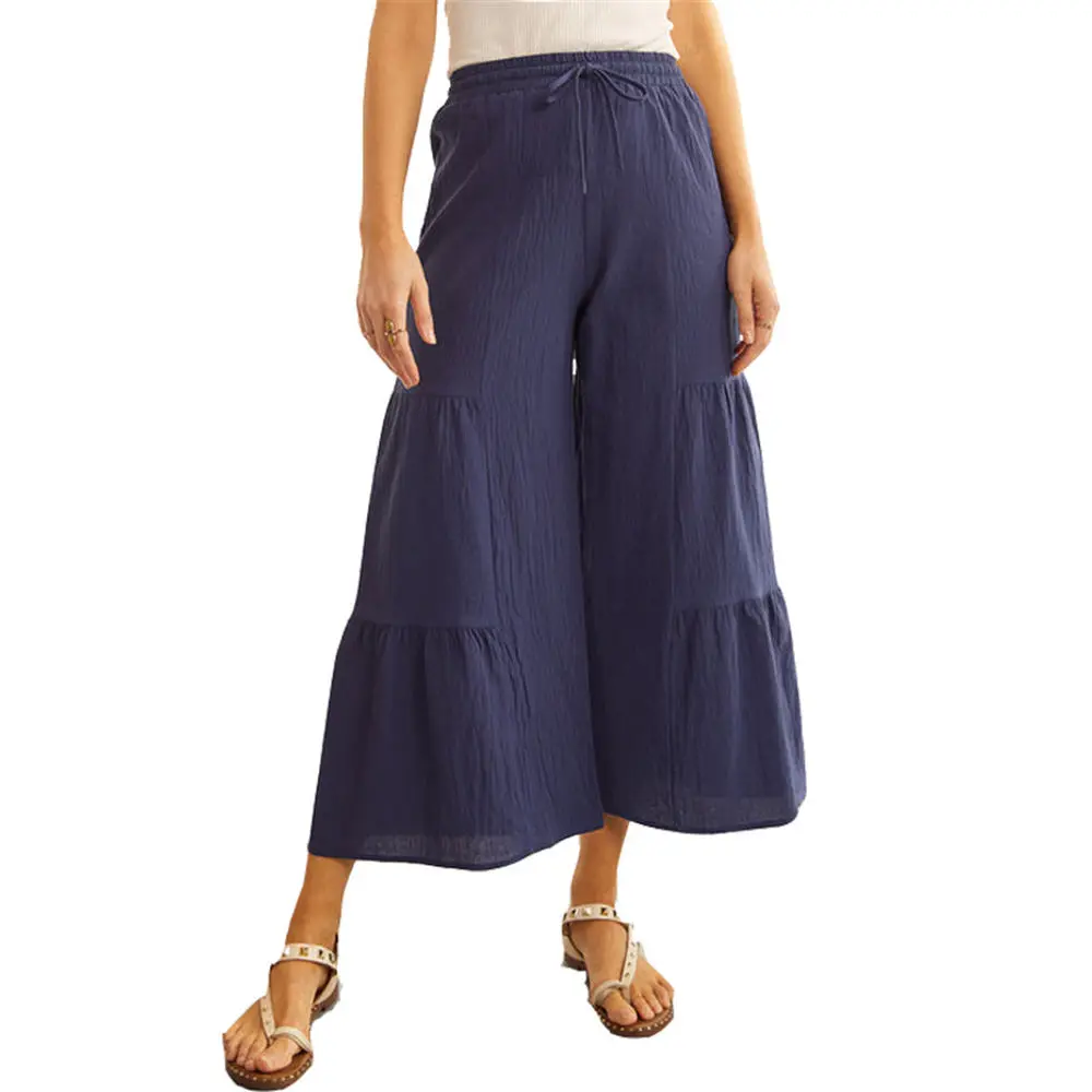 

2024 Women Summer Flare Pants High Waisted Pleated Wide Leg Trousers Boho Loose Cool Ankle Length Harem Pants