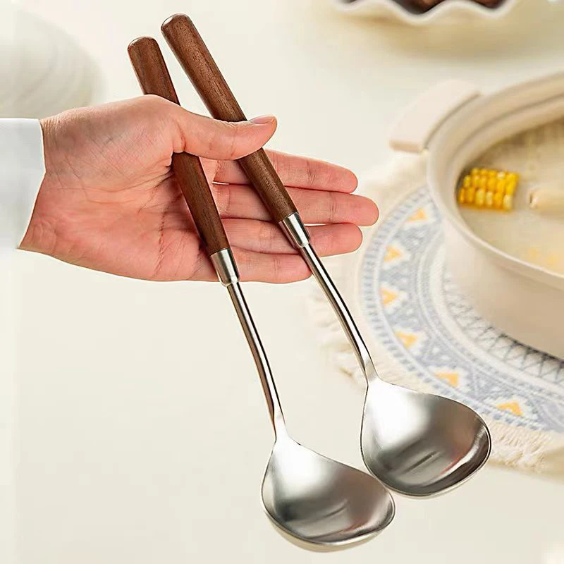 Vintage Wooden Handle Kitchen Dinner Dish Rice Shovel Dumpling Porridge Soup Western Restaurant Bar Public Tableware