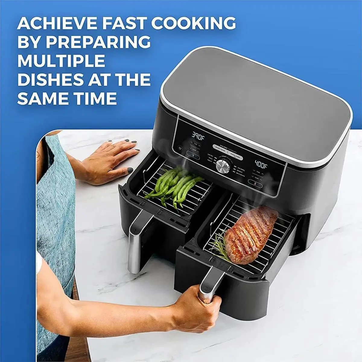 Kitchen Grill Air Fryer Rack for Ninja Dual Air Fryer with Barbecue Sticks for Double Basket Air Fryers Oven Microwave Baking