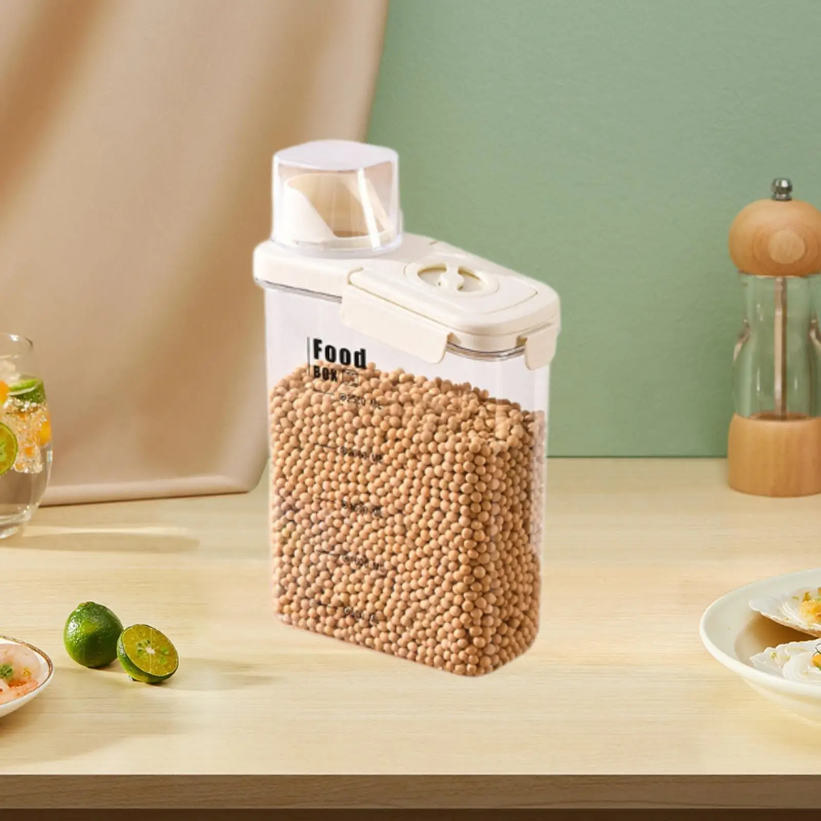 Rice Storage Container Kitchen Bin with Scale Transparent Tank with Large Spout Sealed Food Dispenser for Oatmeal Pet Food - view 5