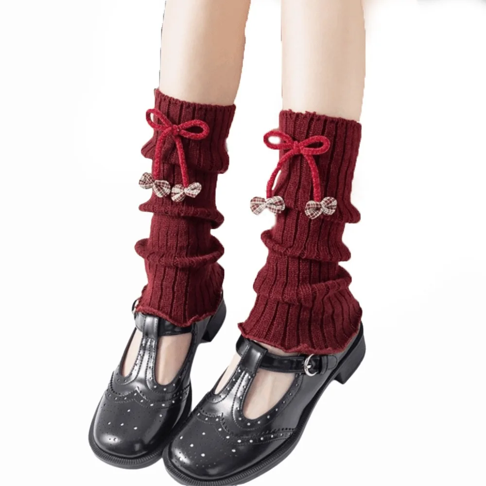 

Теплые вязаные гетры без давления с бантом, утолщенные, в стиле Лолита, для ботинок, 38 см, средней длины, для путешествий